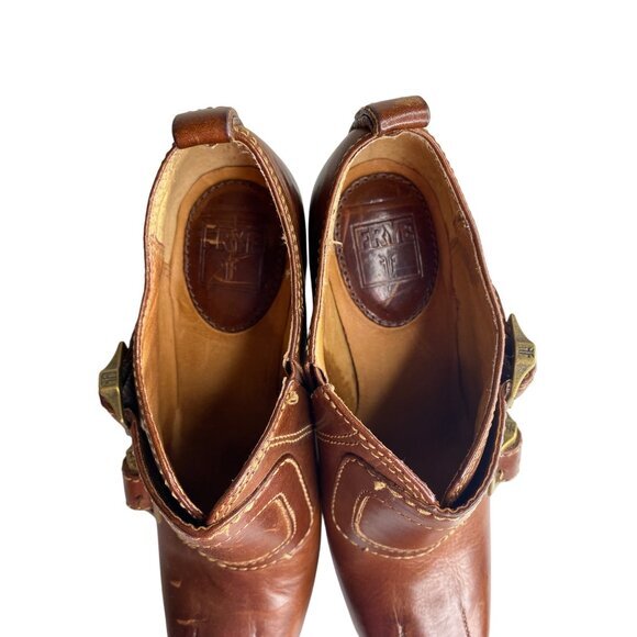 Frye Marta Brown Leather Heeled Ankle Booties With Double Buckle Design‎ 6M - Picture 6 of 9